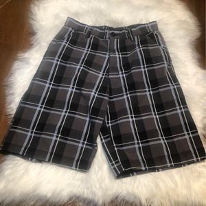 Boys size 12 Burnside shorts plaid looking black K0608